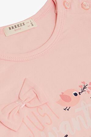 BREEZE Kız Çocuk Tişört Sevimli Kuş Baskılı Kalpli 1-4 Yaş, Pembe