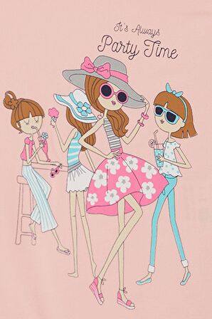 Breeze Kız Çocuk Tişört Parti Zamanı Mutlu Kızlar Baskılı 2-6 Yaş, Pembe