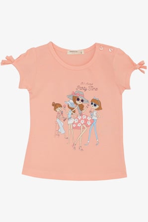 Breeze Kız Çocuk Tişört Parti Zamanı Mutlu Kızlar Baskılı 2-6 Yaş, Somon