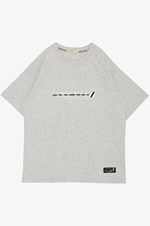 Breeze Erkek Çocuk Tişört Yazı Baskılı Armalı 9-14 Yaş, Açık Gri Melanj
