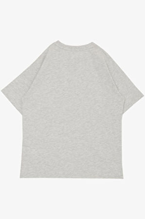 Breeze Erkek Çocuk Tişört Yazı Baskılı Armalı 9-14 Yaş, Açık Gri Melanj