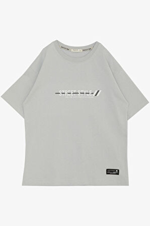 Breeze Erkek Çocuk Tişört Yazı Baskılı Armalı 9-14 Yaş, Açık Gri