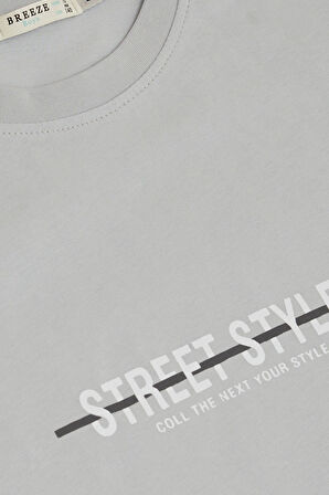 Breeze Erkek Çocuk Tişört Yazı Baskılı Armalı 9-14 Yaş, Açık Gri