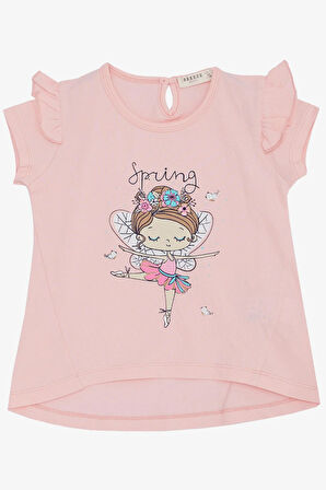 Breeze Kız Çocuk Tişört Bahar Temalı Balerin Kız Baskılı 1.5-5 Yaş, Pembe