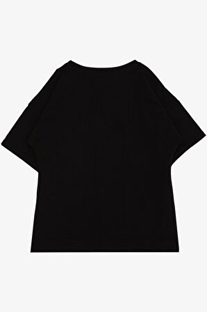 Breeze Kız Çocuk Tişört Smile Yazı Baskılı Taşlı 9-16 Yaş, Siyah