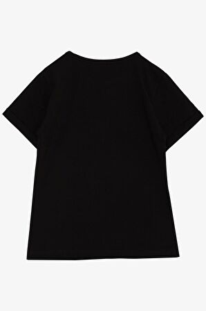 BREEZE Kız Çocuk Tişört Taşlı Yazı & Kalp Baskılı 8-14 Yaş, Siyah