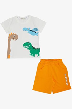 BREEZE Erkek Çocuk Şortlu Takım Sevimli Dinozor Arkadaşlar Baskılı 1.5-5 Yaş, Beyaz