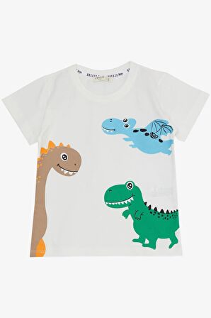 BREEZE Erkek Çocuk Şortlu Takım Sevimli Dinozor Arkadaşlar Baskılı 1.5-5 Yaş, Beyaz