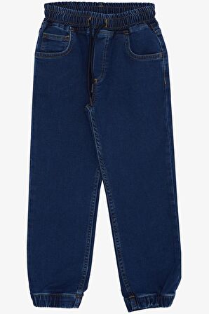 BREEZE Erkek Çocuk Jean Pantolon Bağcıklı Paçası Lastikli 6-10 Yaş, Koyu Mavi