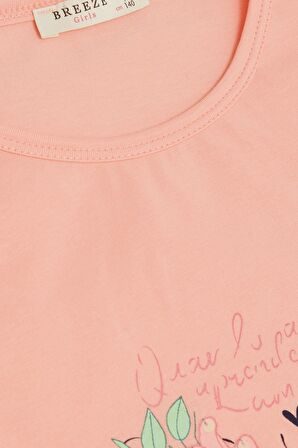 Breeze Kız Çocuk Tişört Kelebek Baskılı 10-16 Yaş, Somon