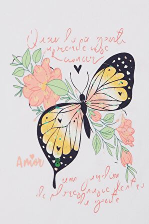 Breeze Kız Çocuk Tişört Kelebek Baskılı 10-16 Yaş, Beyaz