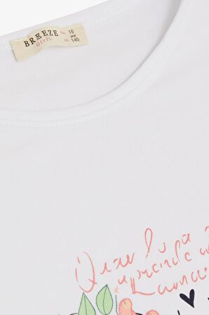 Breeze Kız Çocuk Tişört Kelebek Baskılı 10-16 Yaş, Beyaz