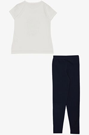 BREEZE Kız Çocuk Taytlı Takım Renkli Ayakkabı Baskılı 5-10 Yaş, Ekru