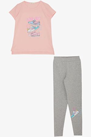 BREEZE Kız Çocuk Taytlı Takım Renkli Ayakkabı Baskılı 5-10 Yaş, Pembe