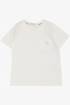 BREEZE Erkek Çocuk Tişört Cool Yazı Armalı Cepli 1.5-5 Yaş, Ekru