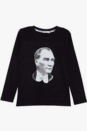 Breeze Erkek Çocuk Uzun Kollu Tişört Atatürk Baskılı 5-14 Yaş, Siyah