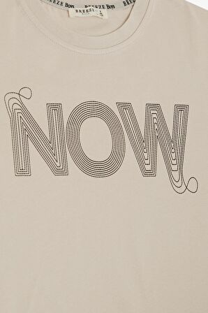 BREEZE Erkek Çocuk Tişört Now Yazı Baskılı 8-14 Yaş, Bej