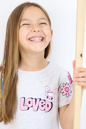 Breeze Kız Çocuk Taytlı Takım Sevgi Temalı Tavşancık Baskılı 4-8 Yaş, Açık Gri Melanj