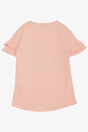 BREEZE Kız Çocuk Tişört Sevgi Temalı Simli Yazı Baskılı 6-12 Yaş, Somon