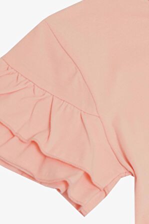 BREEZE Kız Çocuk Tişört Sevgi Temalı Simli Yazı Baskılı 6-12 Yaş, Somon