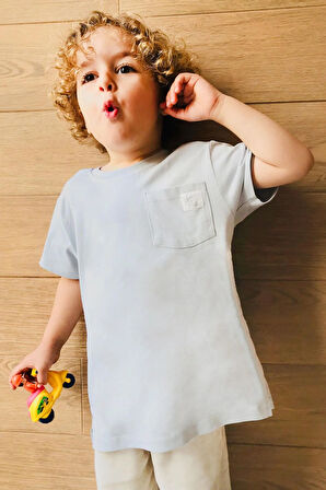 Breeze Erkek Çocuk Tişört Cool Yazı Armalı Cepli 1.5-5 Yaş, Açık Gri