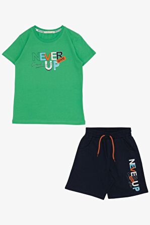 Breeze Erkek Çocuk Şortlu Takım Yazı Baskılı Cepli 8-14 Yaş, Yeşil