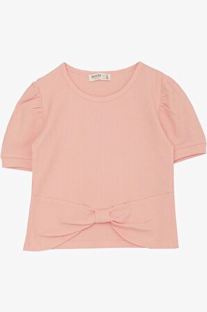 Breeze Kız Çocuk Crop Tişört Göbek Dekolte Detaylı 8-14 Yaş, Somon