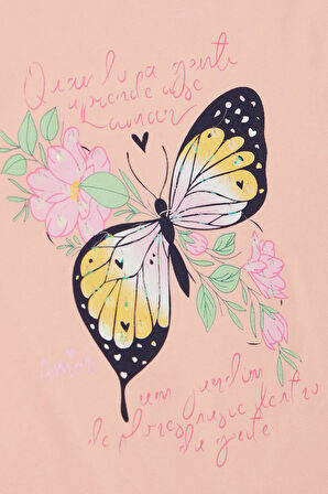 Breeze Kız Çocuk Tişört Kelebek Baskılı 10-16 Yaş, Pembe