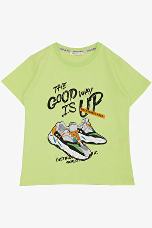 Breeze Erkek Çocuk Tişört Sokak Temalı Ayakkabı Baskılı 8-14 Yaş, Fıstık Yeşili