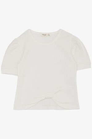 Breeze Kız Çocuk Crop Tişört Göbek Dekolte Detaylı 8-14 Yaş, Ekru