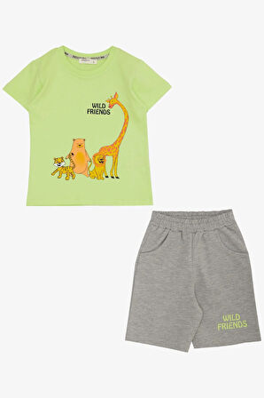 Breeze Erkek Bebek Şortlu Takım Güçlü Arkadaşlar Temalı 9 Ay-3 Yaş, Fıstık Yeşili