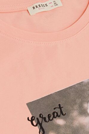 Breeze Kız Çocuk Tişört Havalı Kız Baskılı 8-14 Yaş, Somon