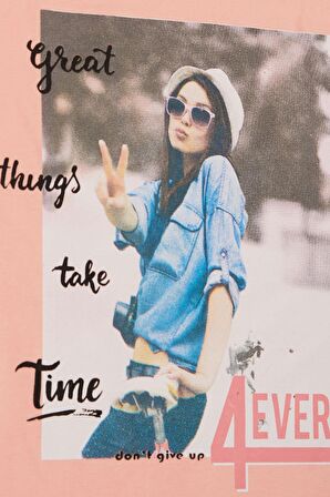 Breeze Kız Çocuk Tişört Havalı Kız Baskılı 8-14 Yaş, Somon