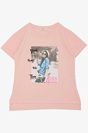 Breeze Kız Çocuk Tişört Havalı Kız Baskılı 8-14 Yaş, Pembe