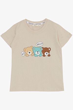 Breeze Erkek Bebek Şortlu Takım Sevimli Dostlar Baskılı 9 Ay-3 Yaş, Bej