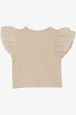 BREEZE Kız Çocuk Tişört Kemer Boy Kolları Krep Kumaş Fırfırlı 3-7 Yaş, Bej