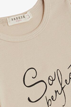 BREEZE Kız Çocuk Tişört Kemer Boy Kolları Krep Kumaş Fırfırlı 3-7 Yaş, Bej