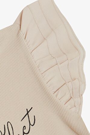 BREEZE Kız Çocuk Tişört Kemer Boy Kolları Krep Kumaş Fırfırlı 3-7 Yaş, Bej