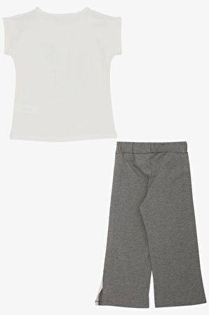 Breeze Kız Çocuk Pantolonlu Takım Çiçek Baskılı Yırtmaçlı 6-12 Yaş, Ekru