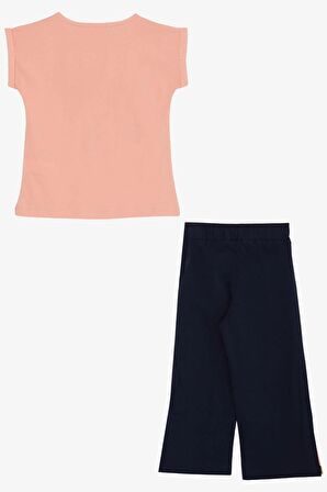 Breeze Kız Çocuk Pantolonlu Takım Çiçek Baskılı Yırtmaçlı 6-12 Yaş, Somon