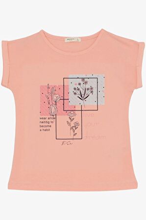 Breeze Kız Çocuk Pantolonlu Takım Çiçek Baskılı Yırtmaçlı 6-12 Yaş, Somon