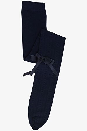 Artı Kız Çocuk Külotlu Çorap Kendinden Desenli Fiyonklu 3-12 Yaş, Lacivert