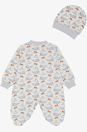 Breeze Erkek Bebek Patikli Tulum Sevimli Deniz Dostları Balina&Fok Balığı Desenli 0-6 Ay, Beyaz
