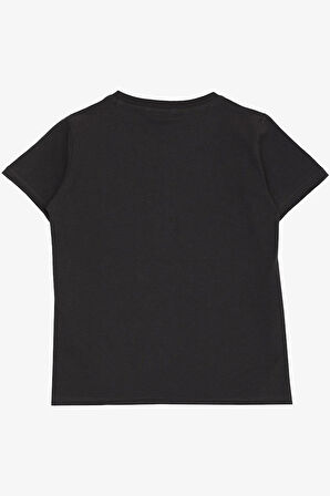 Breeze Erkek Çocuk Tişört Yazı Baskı Detaylı Etek Ucu Kolu Pis Kesim 8-14 Yaş, Antrasit