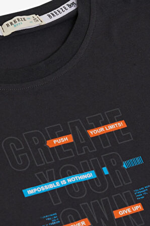 Breeze Erkek Çocuk Tişört Yazı Baskı Detaylı Etek Ucu Kolu Pis Kesim 8-14 Yaş, Antrasit