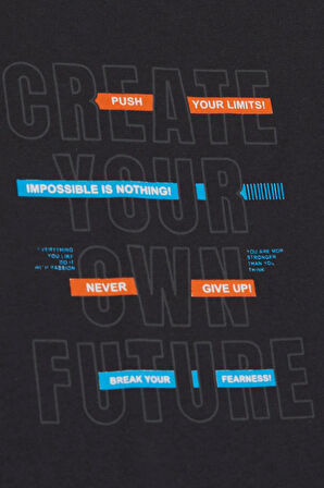 Breeze Erkek Çocuk Tişört Yazı Baskı Detaylı Etek Ucu Kolu Pis Kesim 8-14 Yaş, Antrasit