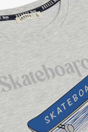 Breeze Erkek Çocuk Tişört Skateboard Baskılı 8-12 Yaş, Açık Gri Melanj