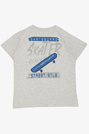 Breeze Erkek Çocuk Tişört Skateboard Baskılı 8-12 Yaş, Açık Gri Melanj