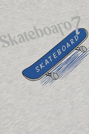 Breeze Erkek Çocuk Tişört Skateboard Baskılı 8-12 Yaş, Açık Gri Melanj