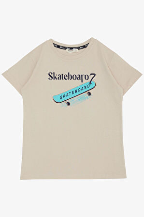 Breeze Erkek Çocuk Tişört Skateboard Baskılı 8-12 Yaş, Bej